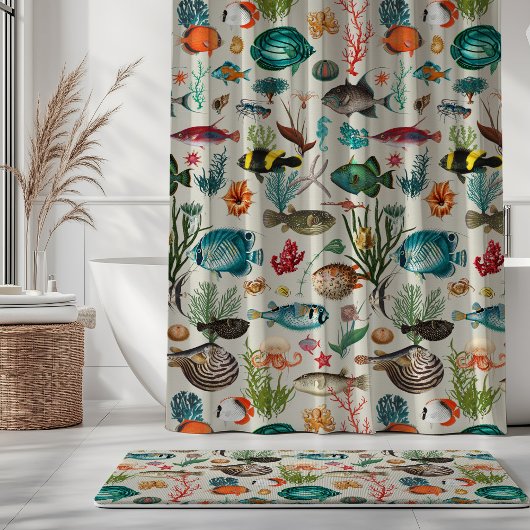 Oceania Colorful Fishes on Greige Background Duschvorhang