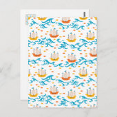 Oceanic Adventure: Yellow and Red Sailing Ships wi Postkarte (Vorne/Hinten)