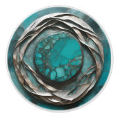 Oceanic Art Nouveau Turquoise Silver Keramikknauf (Vorderseite)