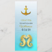 Oceanic Beach Themed Aqua Blue Wedding Card Menükarte (Rückseite)