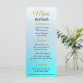 Oceanic Beach Themed Aqua Blue Wedding Card Menükarte (Stehend Vorderseite)