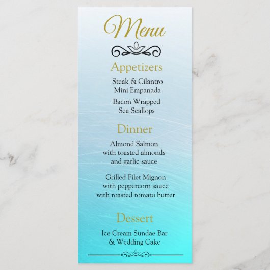 Oceanic Beach Themed Aqua Blue Wedding Card Menükarte (Vorderseite)