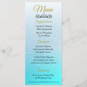 Oceanic Beach Themed Aqua Blue Wedding Card Menükarte