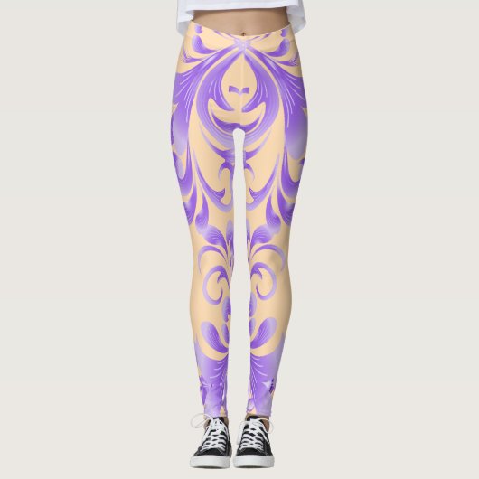 Oceanic Bloom: Lila Wave Harmony / Stilvolle Kunst Leggings (Vorderseite)