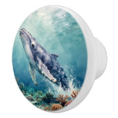 Oceanic Blue Whale Watercolor Coastal Art Keramikknauf (Rechts)