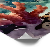 Oceanic Blue Whale Watercolor Coastal Art Poster (Ecke)