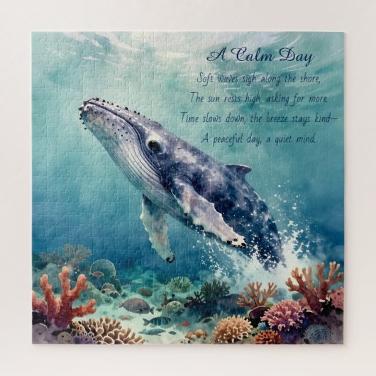 Oceanic Blue Whale Watercolor Coastal Art Puzzle (Vertikal)