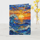 Oceanic Coastal Ocean Waves Sunset Birthday Karte (Gelbe Blume)