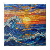 Oceanic Coastal Ocean Waves Sunset   Fliese (Vorderseite)