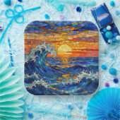Oceanic Coastal Ocean Waves Sunset   Pappteller (Party)