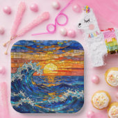 Oceanic Coastal Ocean Waves Sunset   Pappteller (Party)