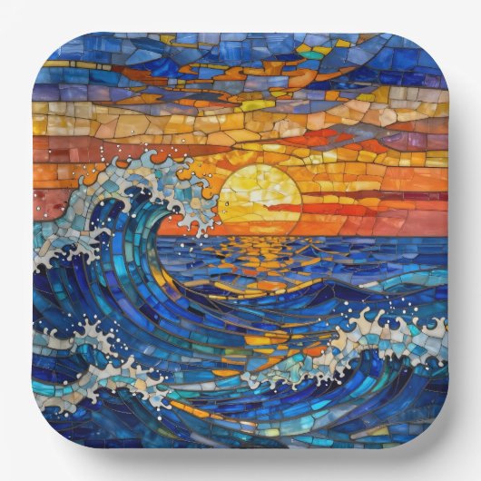 Oceanic Coastal Ocean Waves Sunset Pappteller (Vorderseite)