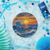 Oceanic Coastal Ocean Waves Sunset   Pappteller (Party)