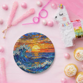 Oceanic Coastal Ocean Waves Sunset   Pappteller (Party)