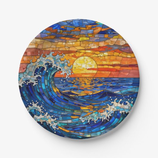 Oceanic Coastal Ocean Waves Sunset Pappteller (Vorderseite)