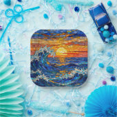Oceanic Coastal Ocean Waves Sunset Pappteller (Party)