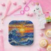 Oceanic Coastal Ocean Waves Sunset   Pappteller (Party)