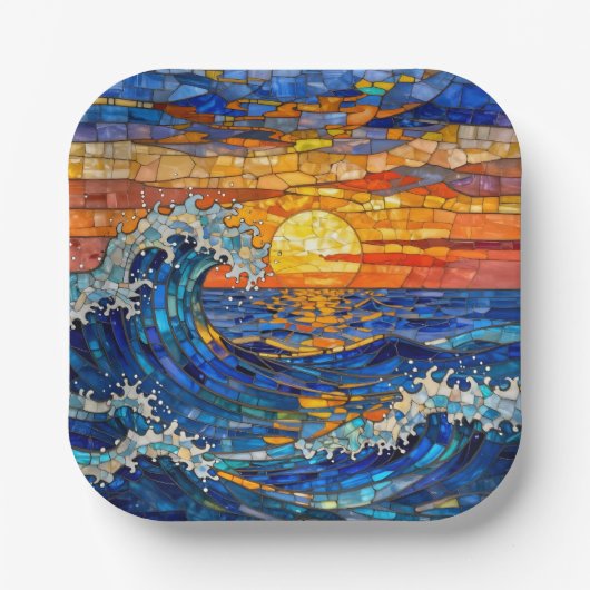 Oceanic Coastal Ocean Waves Sunset Pappteller (Vorderseite)
