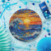 Oceanic Coastal Ocean Waves Sunset Pappteller (Party)