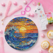 Oceanic Coastal Ocean Waves Sunset   Pappteller (Party)