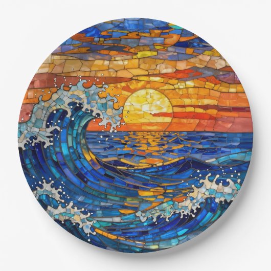 Oceanic Coastal Ocean Waves Sunset Pappteller (Vorderseite)