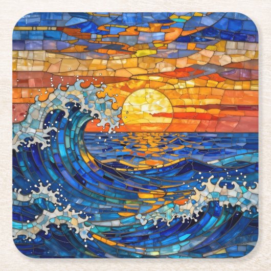 Oceanic Coastal Ocean Waves Sunset Rechteckiger Pappuntersetzer (Vorderseite)