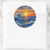 Oceanic Coastal Ocean Waves Sunset Runder Aufkleber (Tasche)