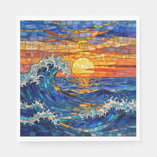 Oceanic Coastal Ocean Waves Sunset   Serviette (Vorderseite)