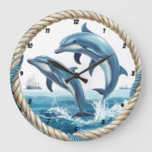 Oceanic Dance Dolphin Jumping mit Rope Frame Große Wanduhr (Vorderseite)