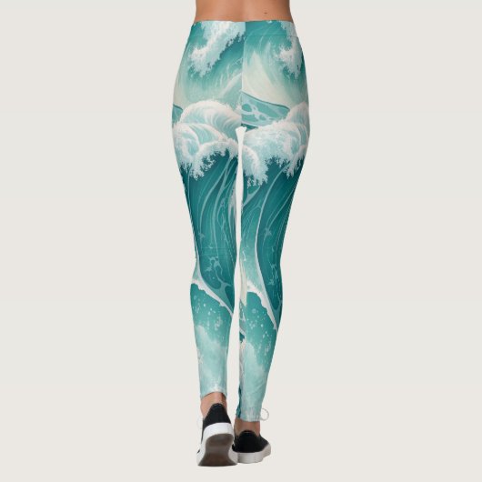 Oceanic Flow Pattern–Seamless Fluid Blue Abstract Leggings (Rückseite)