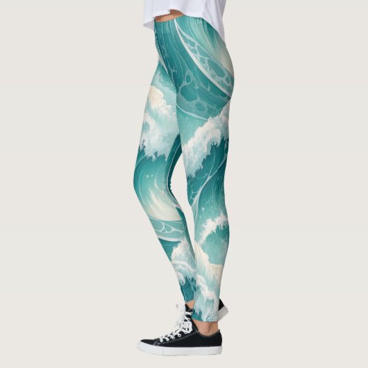 Oceanic Flow Pattern–Seamless Fluid Blue Abstract Leggings (Links)