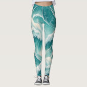 Oceanic Flow Pattern–Seamless Fluid Blue Abstract Leggings (Vorderseite)