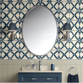 Oceanic Interlace - Navy, Beige - Küste Inspiriert Tapete