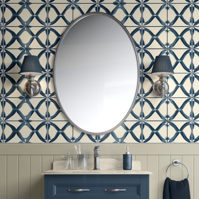 Oceanic Interlace - Navy, Beige - Küste Inspiriert Tapete (Navy Interlace Harmony Peel and Stick Wallpaper)