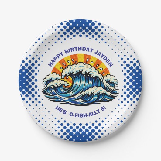 Oceanic Maritime Ocean Themed for Boy's Birthday  Pappteller (Vorderseite)