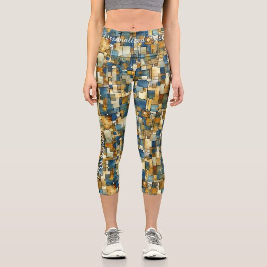 Oceanic Mosaic: Abstrakt Blue und Gold Geometric P Capri Leggings (Vorderseite)