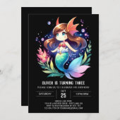 Oceanic Niedlich Mermaid Geburtstag Einladung (Vorne/Hinten)