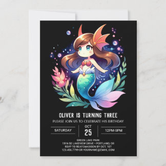 Oceanic Niedlich Mermaid Geburtstag Einladung