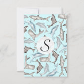 Oceanic Watercolor Fish in Blue Schwarz-weiß Grau Einladung (Rückseite)