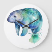 Oceanic Whisper Manatee Große Wanduhr (Vorderseite)
