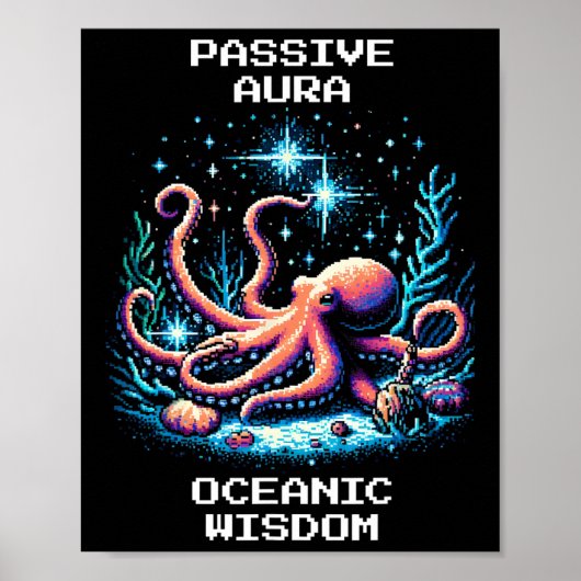 Oceanic Wisdom Aura Pixel Octopus Retro Gamer Styl Poster (Vorne)
