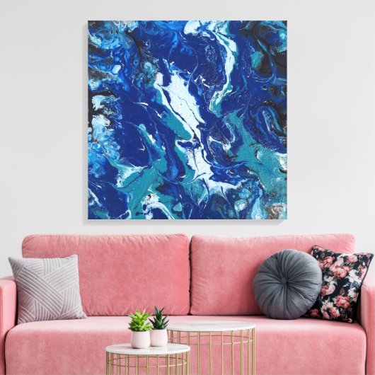 Ocean's Blue auf einer 24x24 Leinwand Acrylic Abst (Insitu (Wohnzimmer))