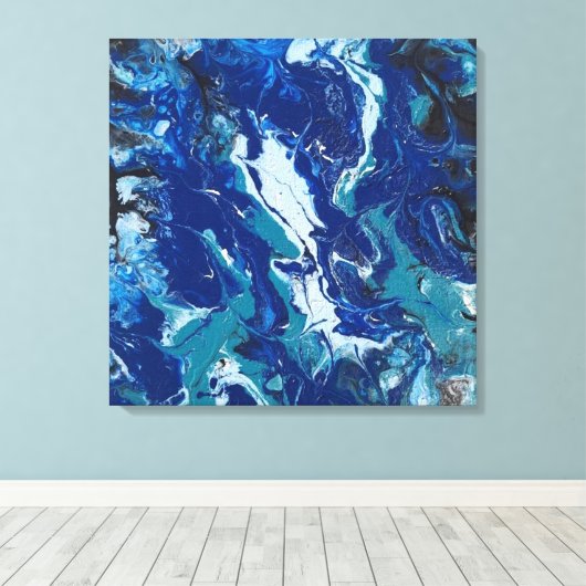 Ocean's Blue auf einer 24x24 Leinwand Acrylic Abst (Insitu (Holzboden))