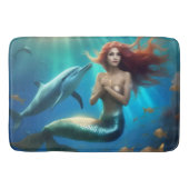 "Ocean's Dance: Eine Meerjungfrau und Delphinfahrt Badematte (Vorderseite)