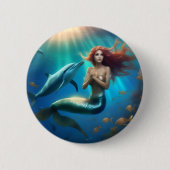 "Ocean's Dance: Eine Meerjungfrau und Delphinfahrt Button (Vorderseite)
