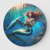 "Ocean's Dance: Eine Meerjungfrau und Delphinfahrt Große Wanduhr (Vorderseite)