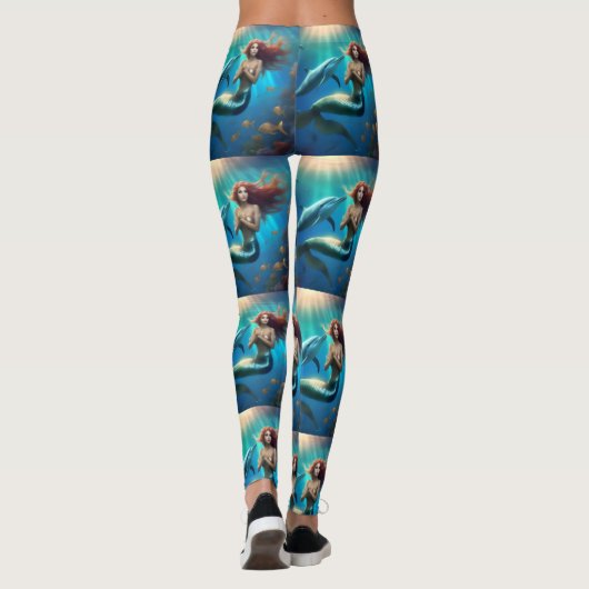 "Ocean's Dance: Eine Meerjungfrau und Delphinfahrt Leggings (Rückseite)