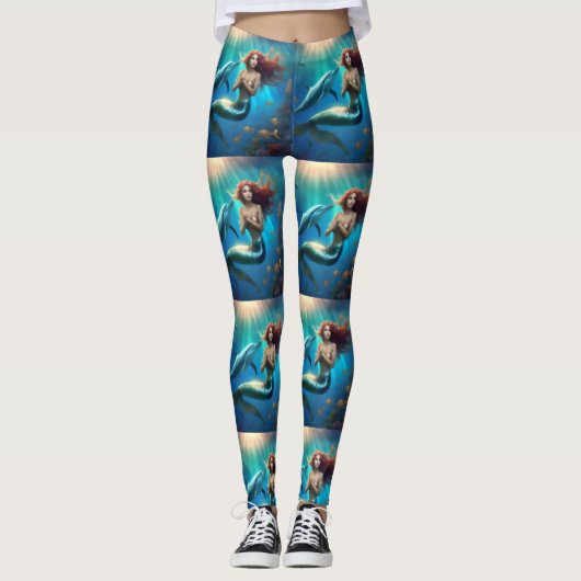 "Ocean's Dance: Eine Meerjungfrau und Delphinfahrt Leggings (Vorderseite)