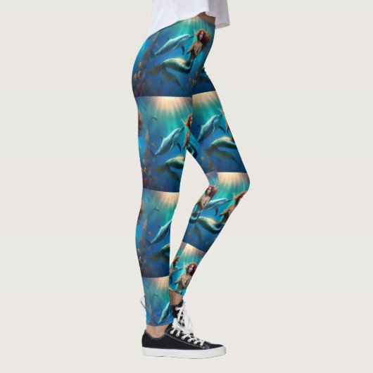 "Ocean's Dance: Eine Meerjungfrau und Delphinfahrt Leggings (Rechts)