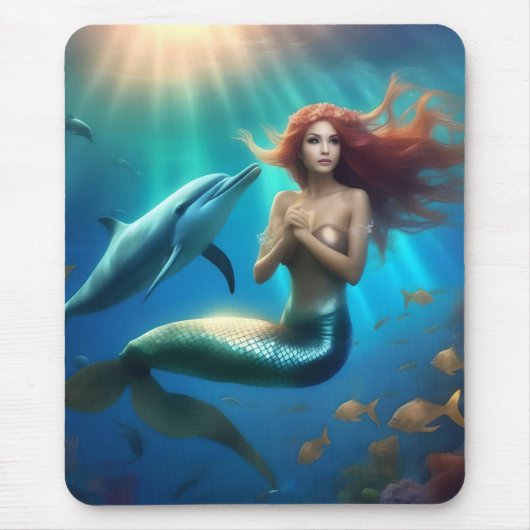 "Ocean's Dance: Eine Meerjungfrau und Delphinfahrt Mousepad (Vorne)